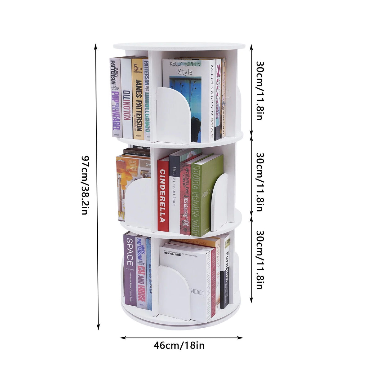 3-Tier 360° Rotating White Bookshelf T4884
