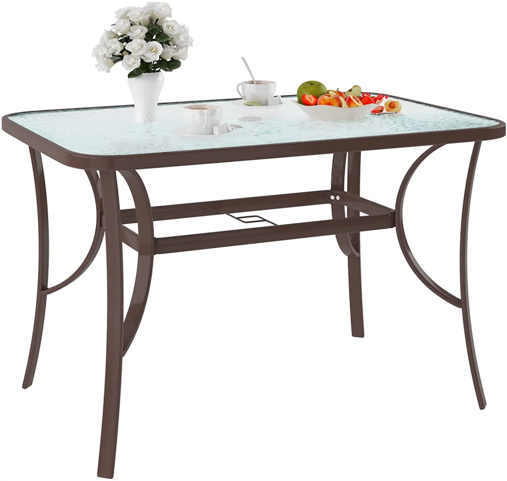Black 47 inch Tempered Glass Patio Dining Table Q968265