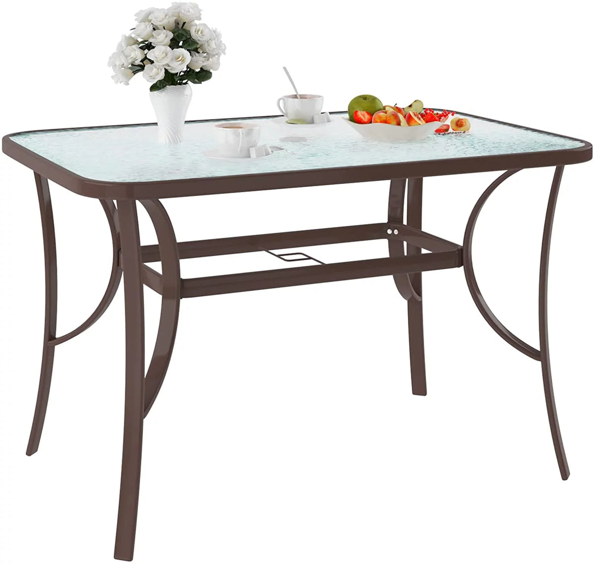 Black 47 inch Tempered Glass Patio Dining Table Q968265