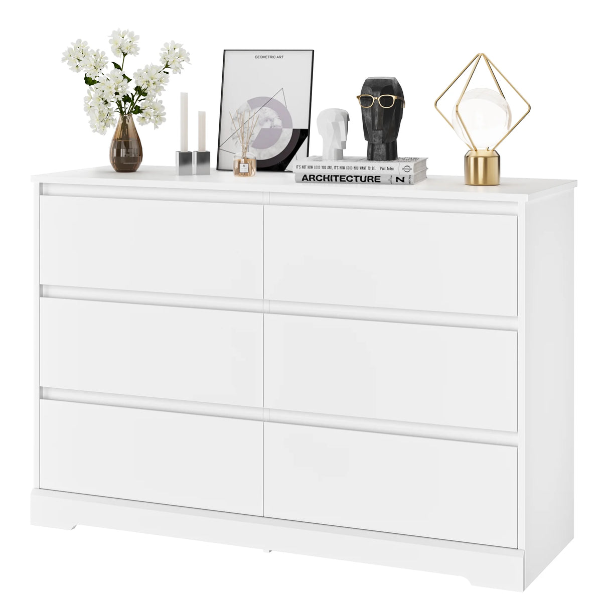 White 6 Drawer Wood Dresser A305
