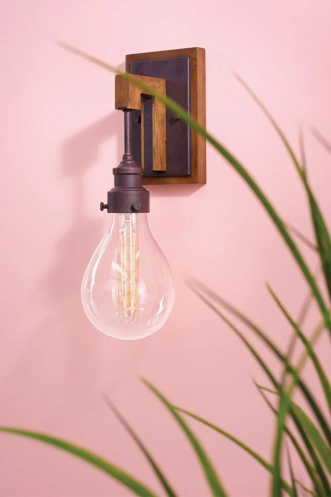 1 Light Farmhouse Wood Wall Sconce with Clear Glass S34596