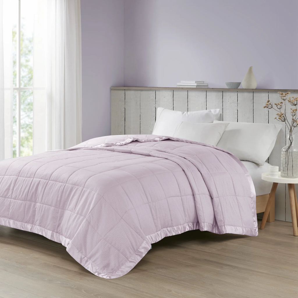 Lilac Oversized Down Alternative Blanket with Satin Trim, Full/Queen M4672