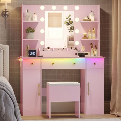 White Vanity Desk with Mirror and Lights C8589