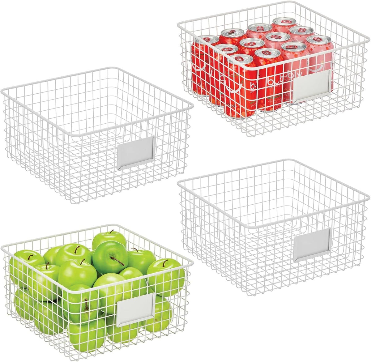 Bronze Metal Wire Food Organizer Storage Bin Basket with Label Slot, 4 Pack Y260011