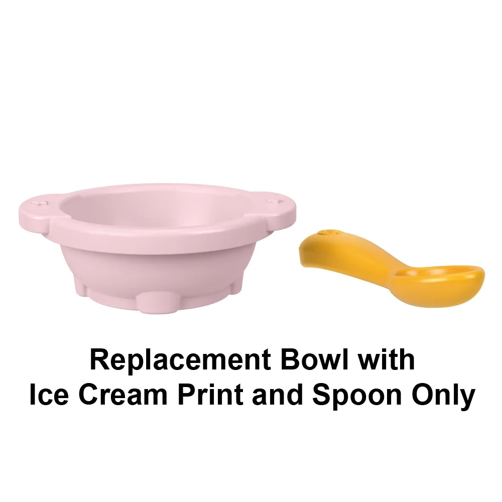 Pink Bowl with Ice Cream Print and Yellow Spoon G683