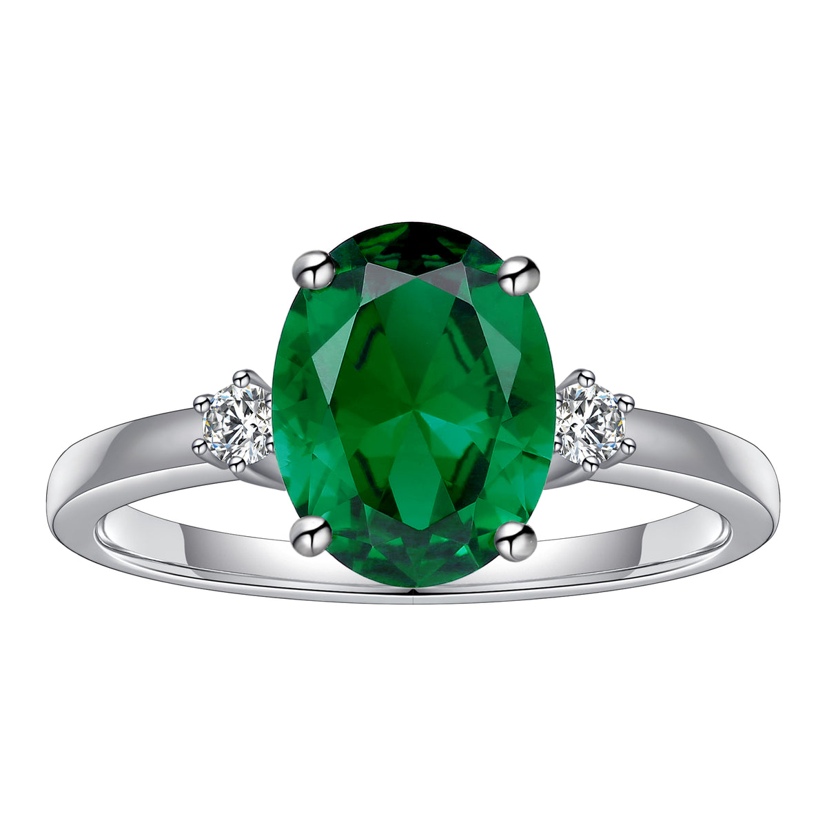 Emerald Engagement Ring 925 Sterling Silver Oval Cut Lab Grown Emerald Wedding Band X63799