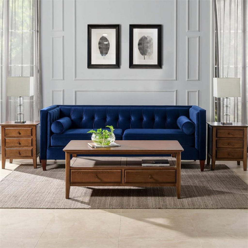 Navy Blue Tufted Tuxedo Sofa I94681