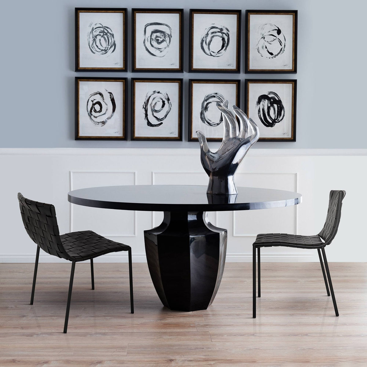 Black Leather Weave Dining Chair J973