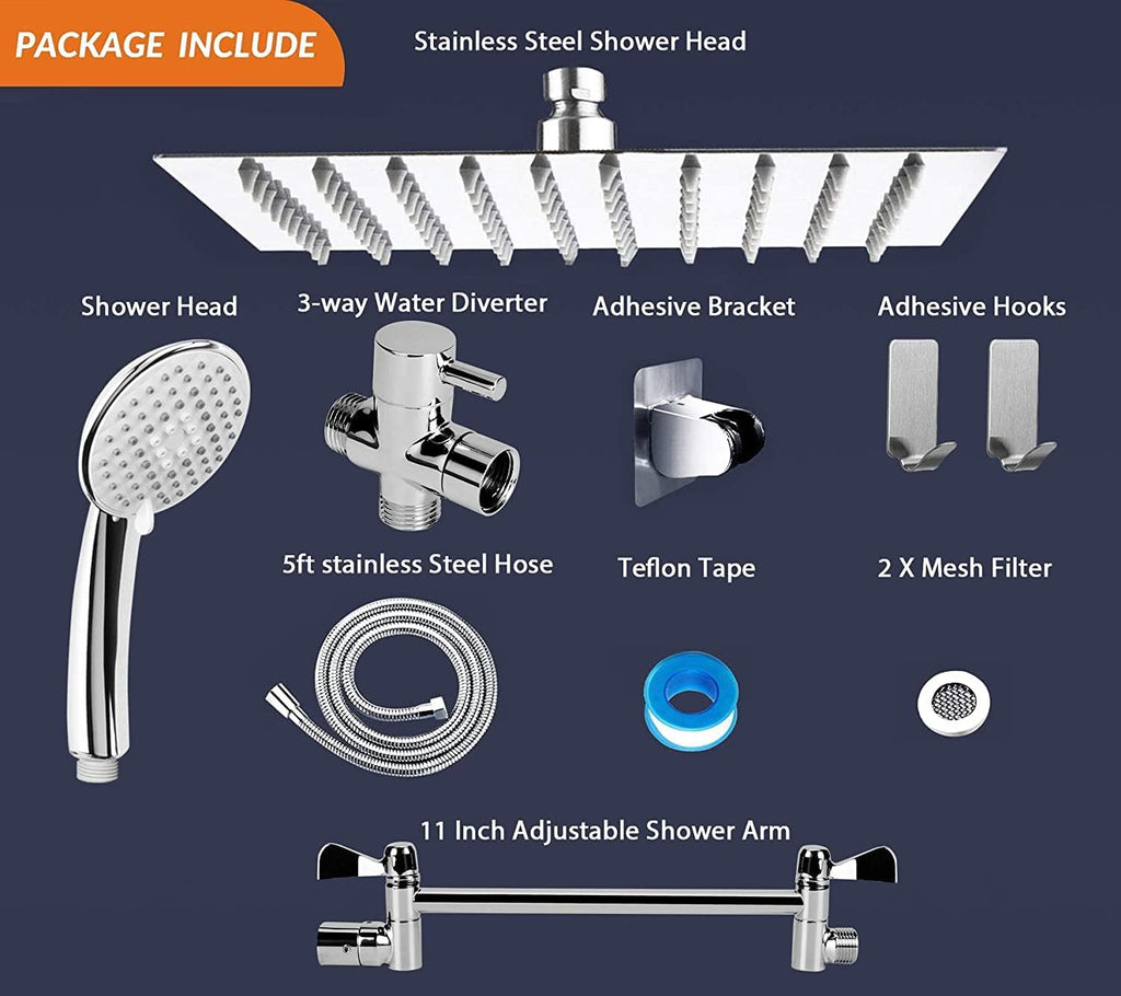 Chrome 8" Rain Shower Head with Handheld Spray and Holder, 1.5M Hose, Pack of 2 E5425
