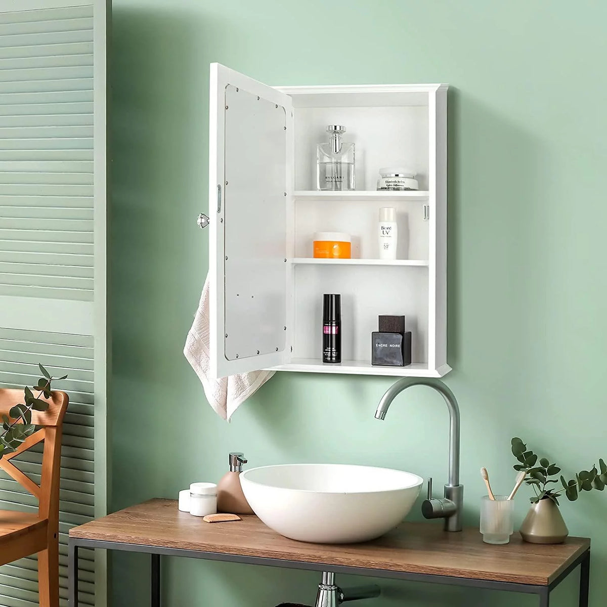 Wall Mount Mirrored Medicine Cabinet with Single Door and Adjustable Shelves White E94284