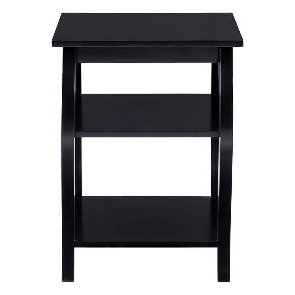 Black Wood Side Table with 2 Shelves H84170