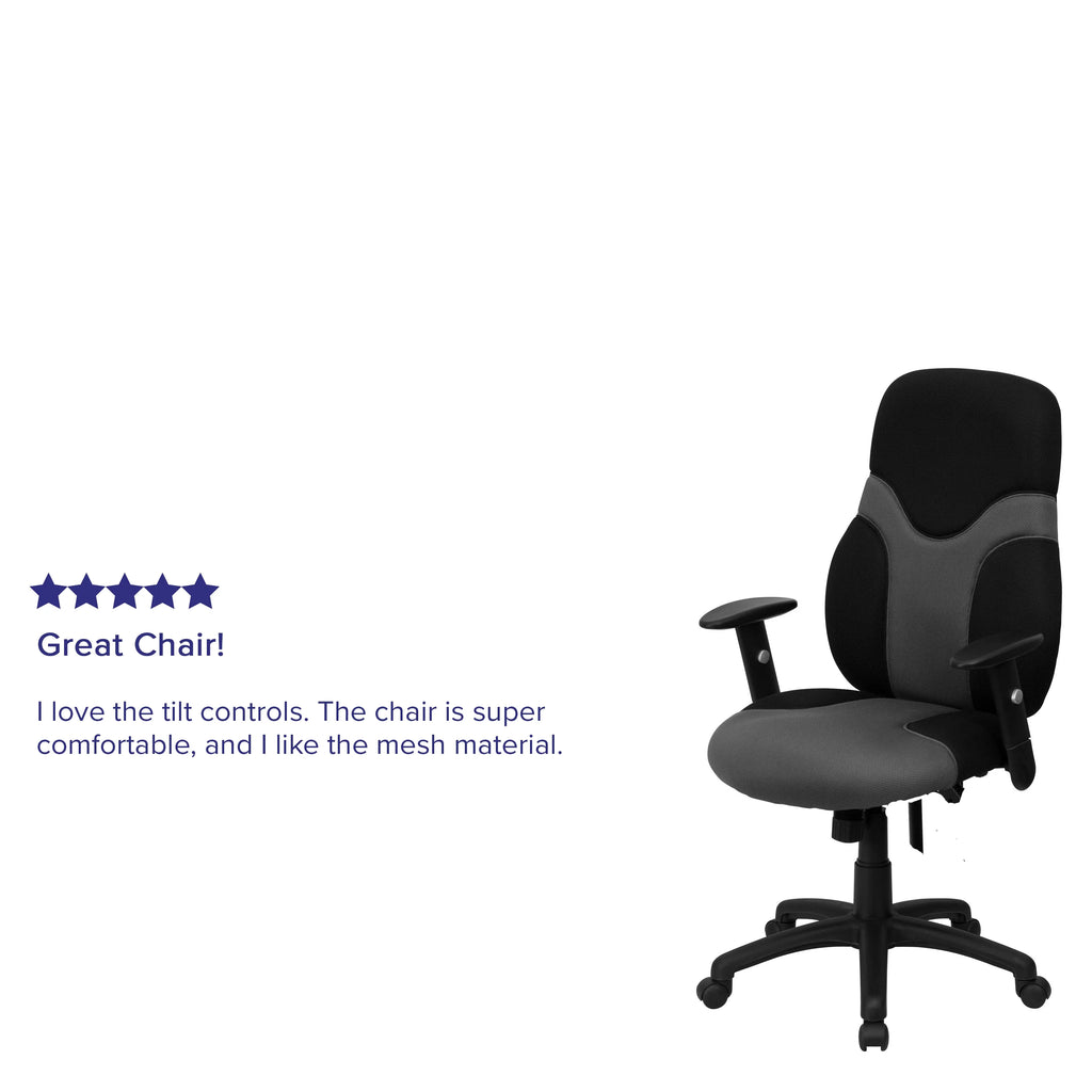 Black and Gray Mesh Swivel Task Office Chair with Adjustable Arms S38267