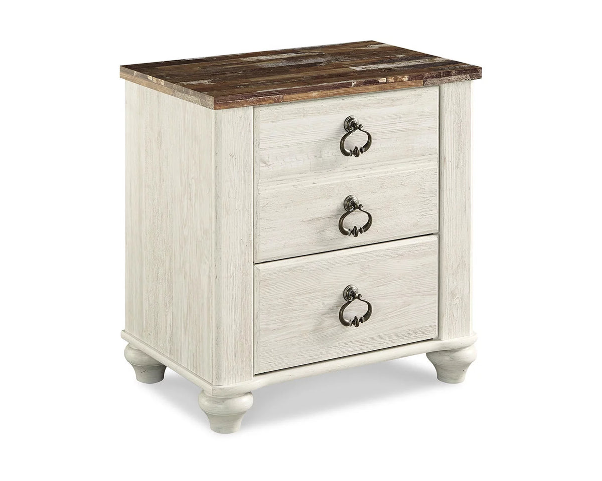 Whitewash 2 Drawer Nightstand with USB Charging Ports H594464