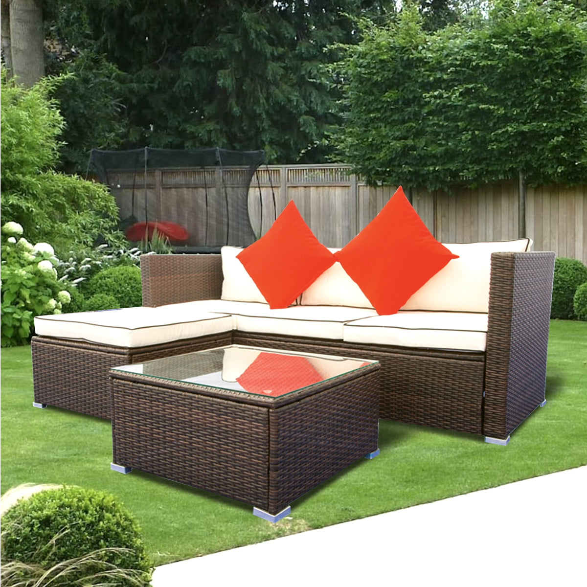 3 Piece Patio Sectional Wicker Rattan Outdoor Furniture Sofa Set O8614