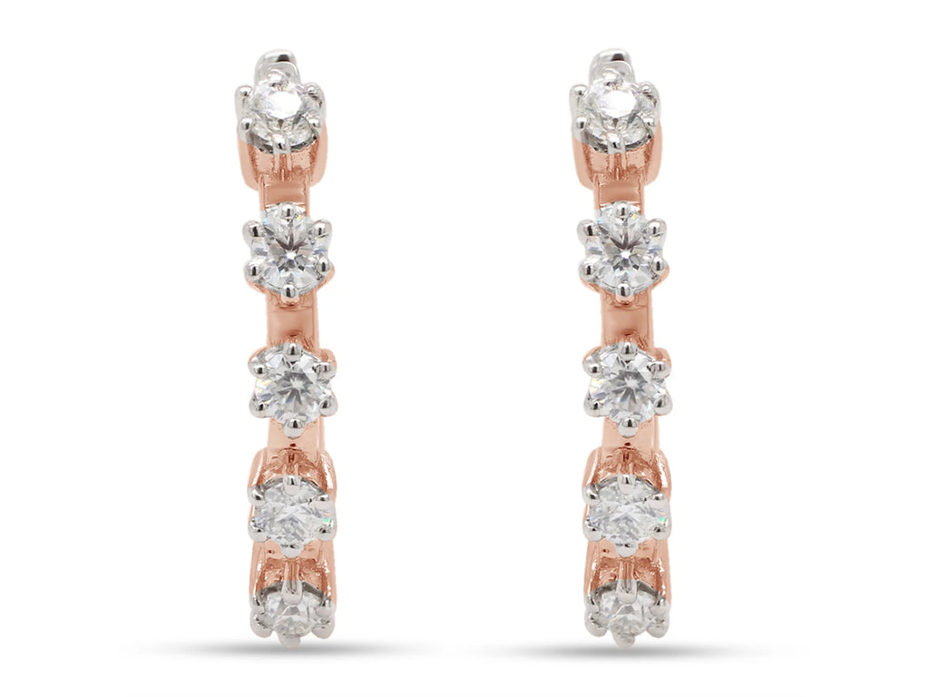 1 Carat Round Cut Lab Created Moissanite Five Stone Hoop Earrings In 14K Rose Gold Over Sterling Silver U888622