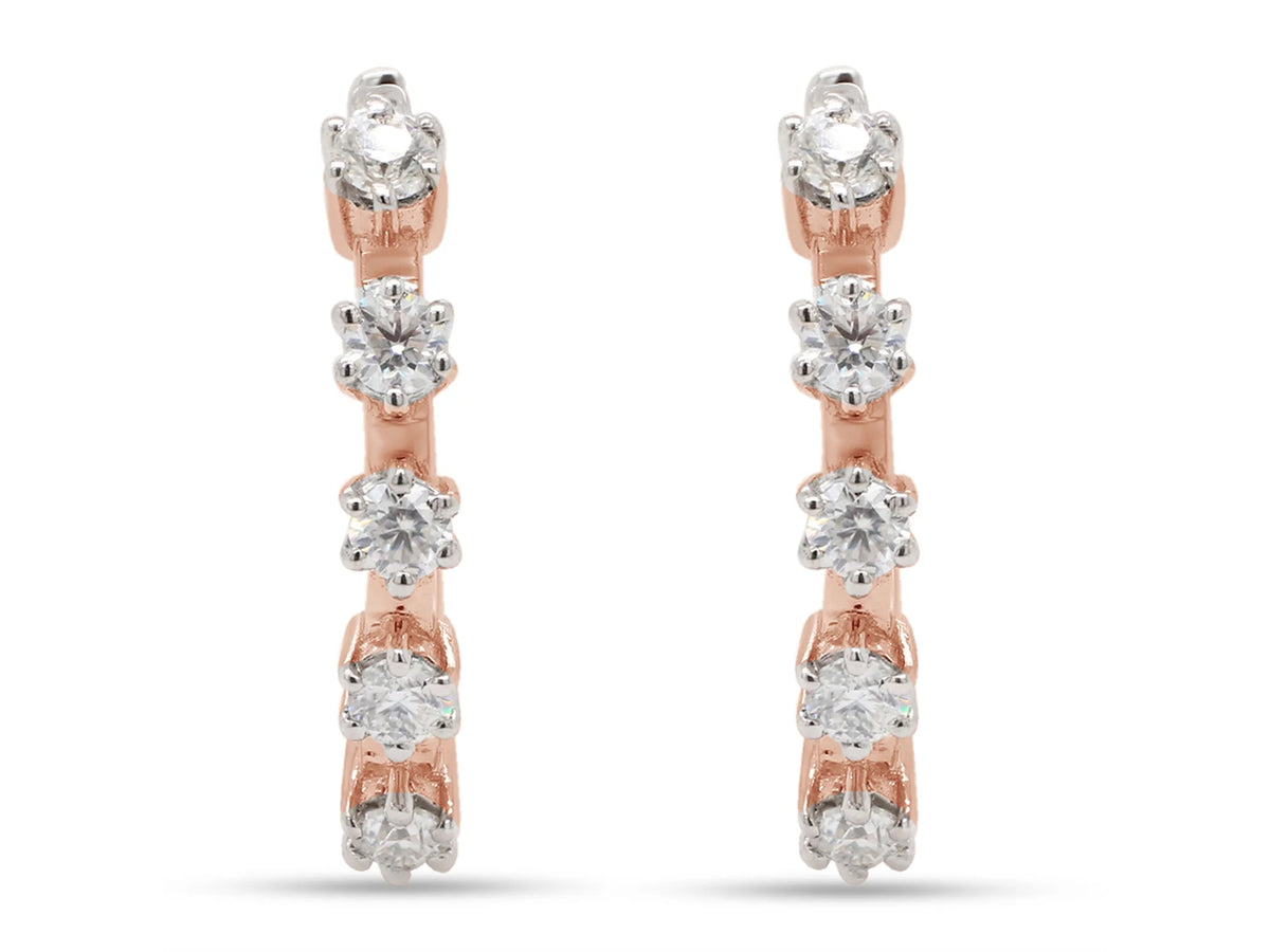 1 Carat Round Cut Lab Created Moissanite Five Stone Hoop Earrings In 14K Rose Gold Over Sterling Silver U888622