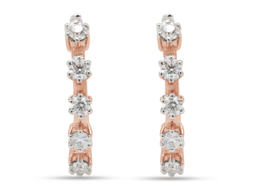 1 Carat Round Cut Lab Created Moissanite Five Stone Hoop Earrings In 14K Rose Gold Over Sterling Silver U888622