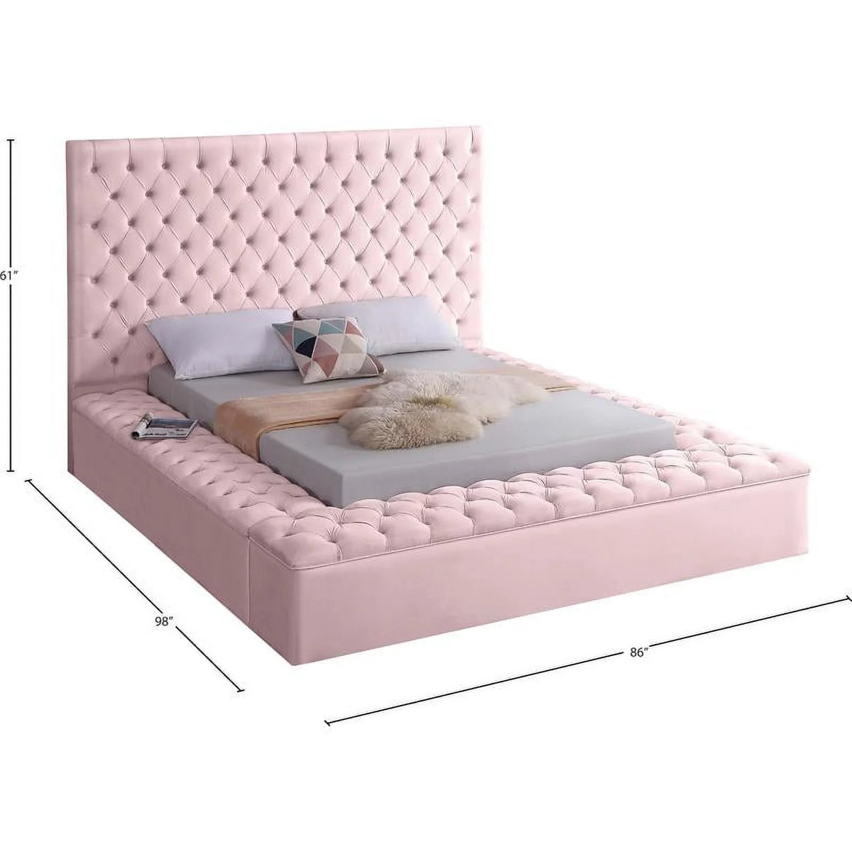 Pink Queen Wood Storage Platform Bed M843