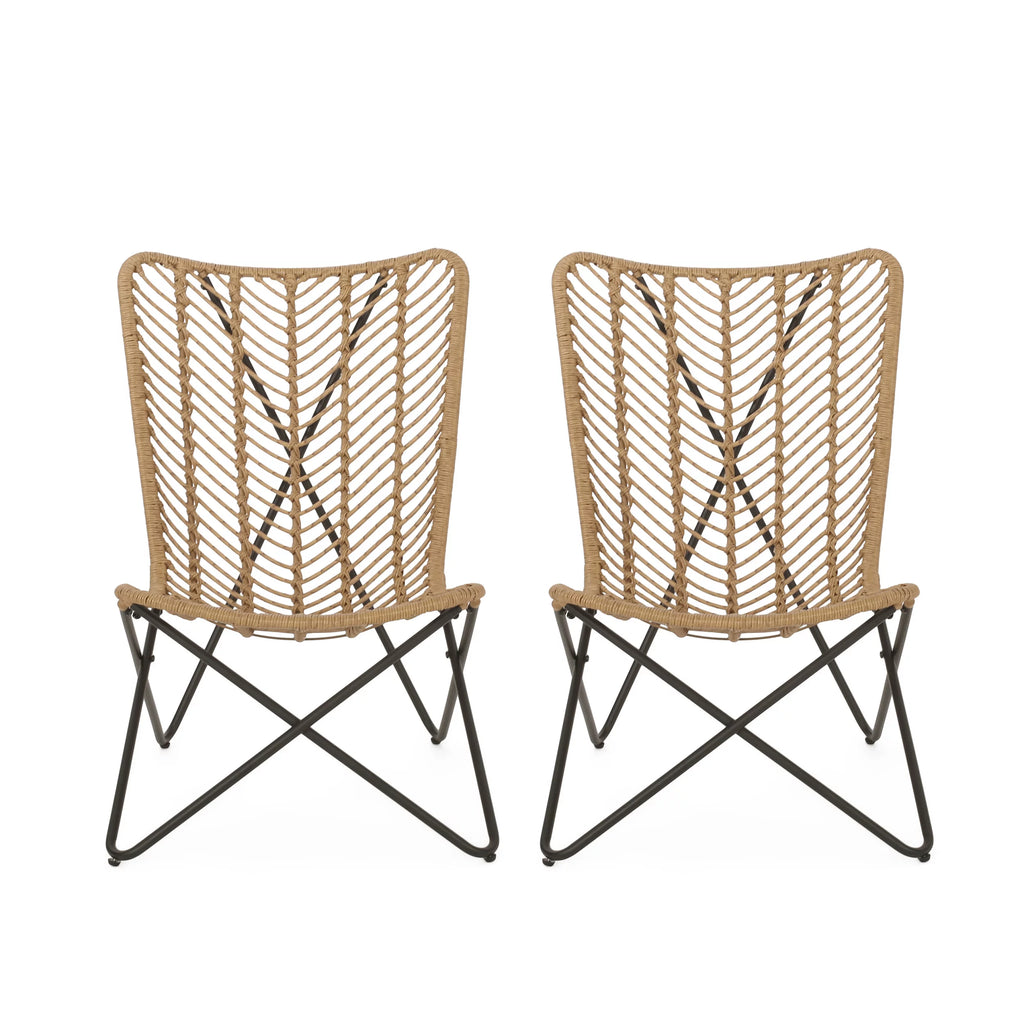 Wicker Outdoor Accent Chairs, Set of 2, Light Brown and Black P211832