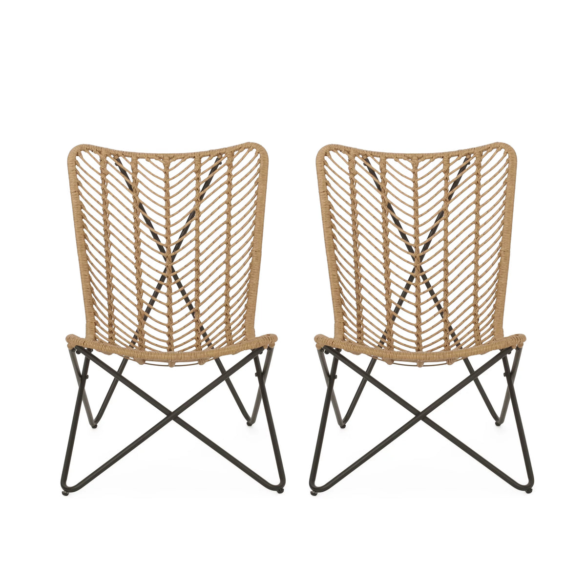 Wicker Outdoor Accent Chairs, Set of 2, Light Brown and Black P211832