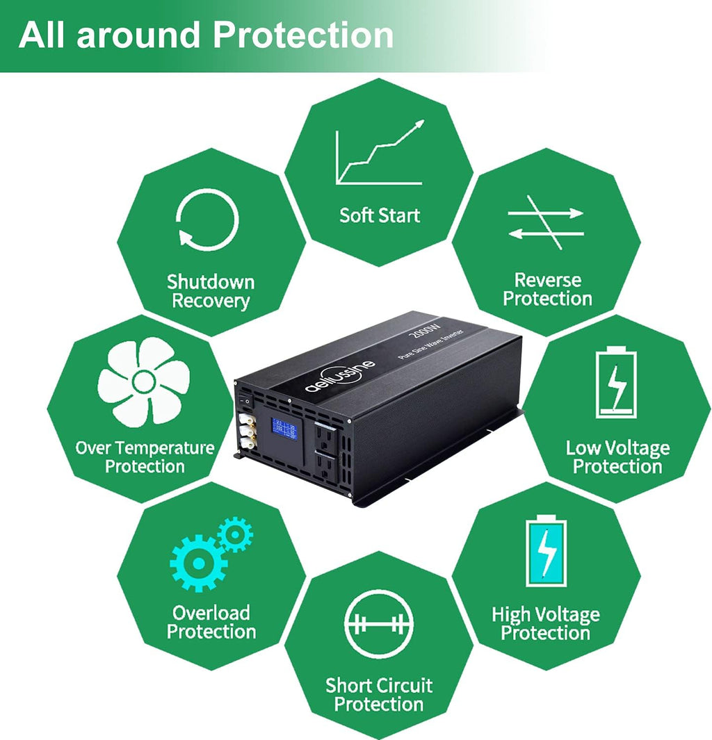 2000w Pure Sine Wave Power Inverter 48v DC to AC 110v 120v with Hardwire Terminal LCD Display S56136