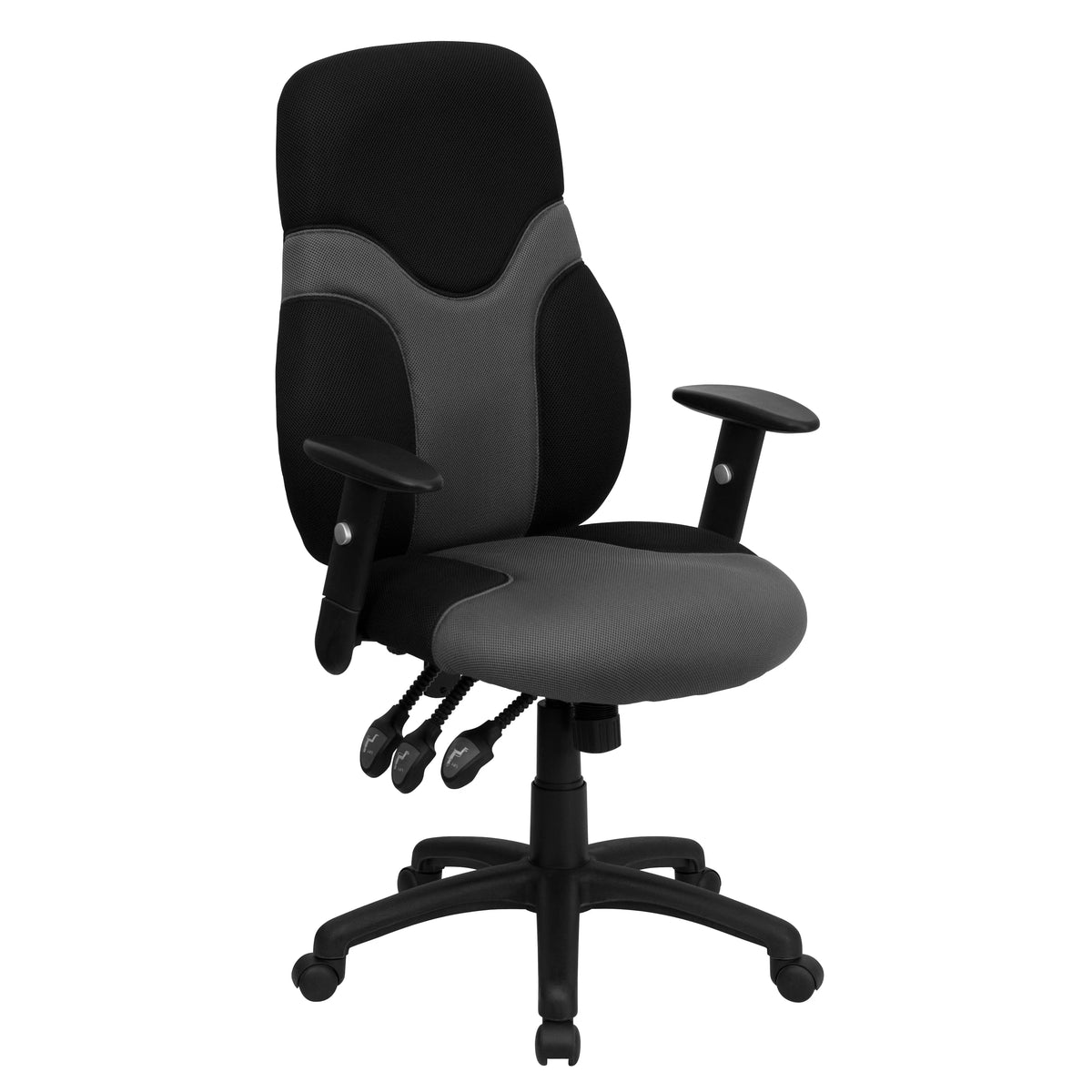 Black and Gray Mesh Swivel Task Office Chair with Adjustable Arms S38267