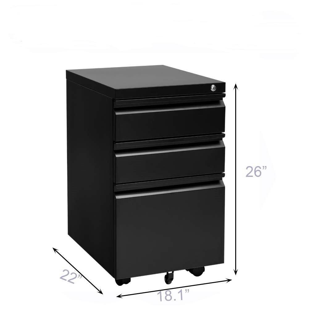 White 3-Drawer Locking Rolling Metal File Cabinet D9672