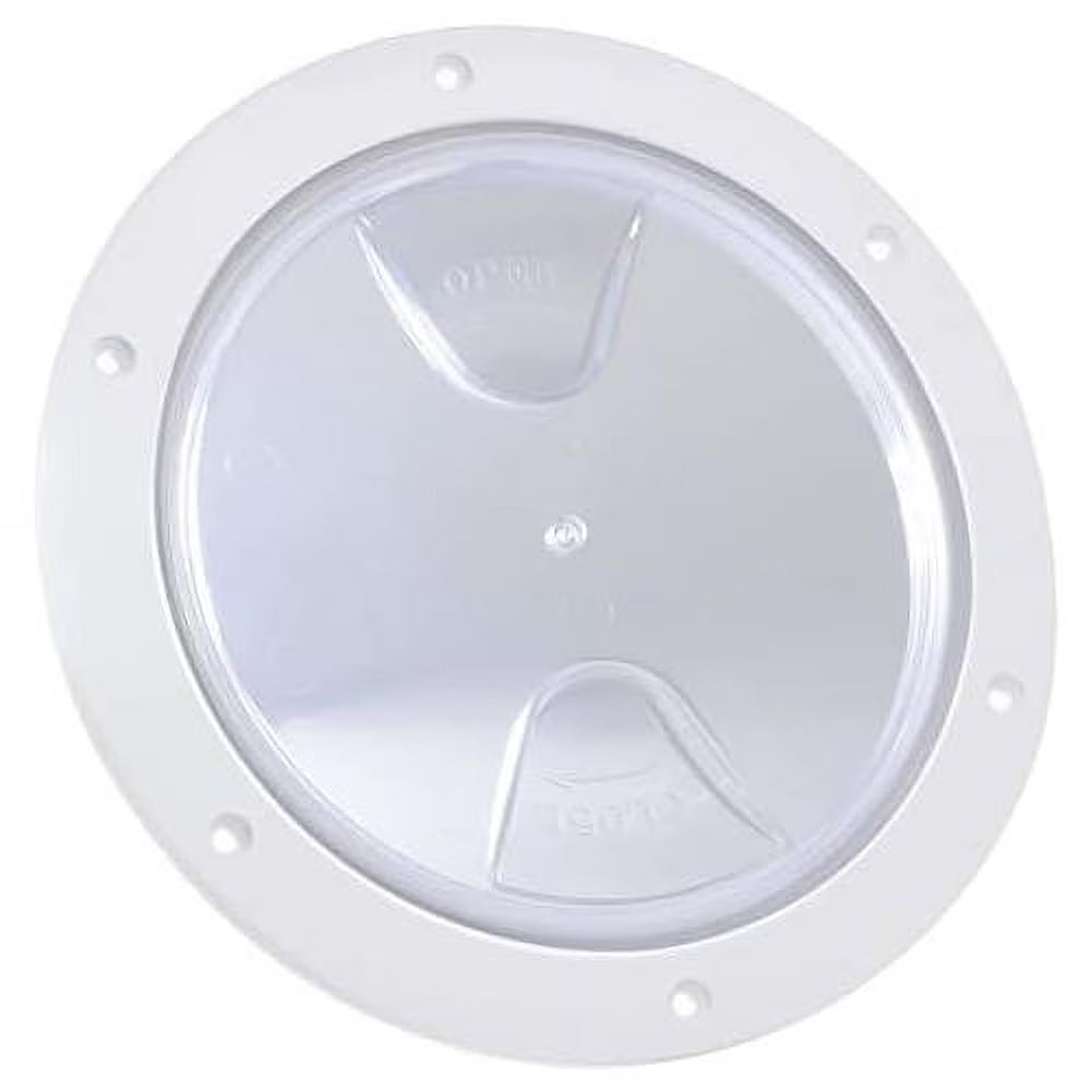 Round Inspection Deck Plate With Detachable Clear Lid, UV-Resistant White Plastic O358