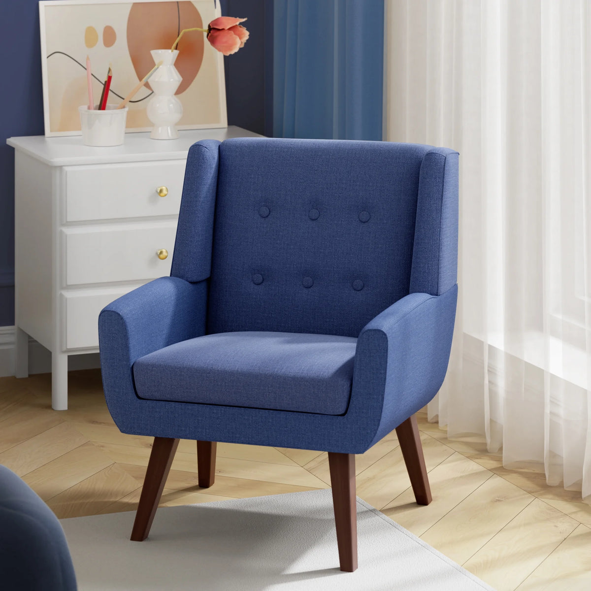 Beige Button-Tufted Upholstered Accent Chair Q504397