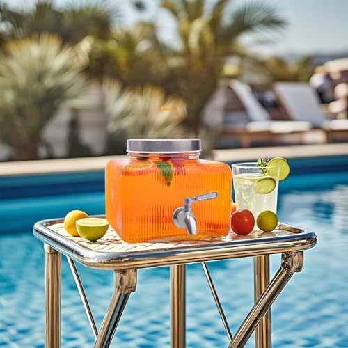 1 Gallon Glass Drink Dispenser with Stand, 2 Pack P667