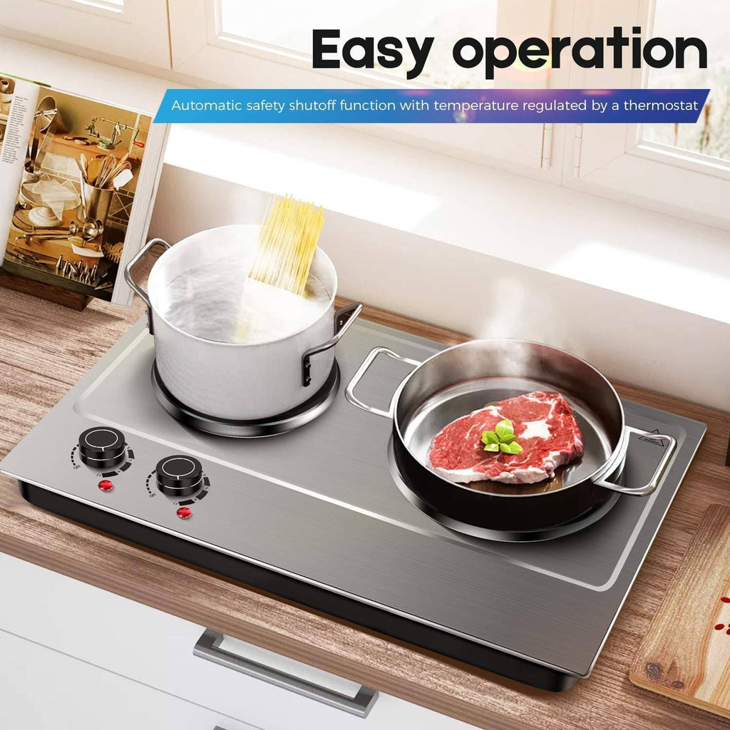 1800W Electric Double Burner Countertop Cast Iron Hot Plate Y44252