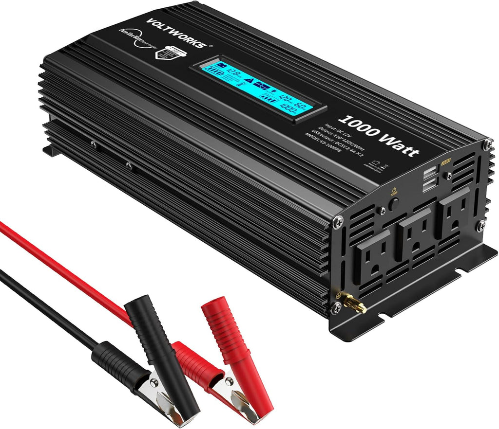 2000Watt DC 12V to 120V AC Car Power Inverter with 2 AC Outlets and LCD Display F95034