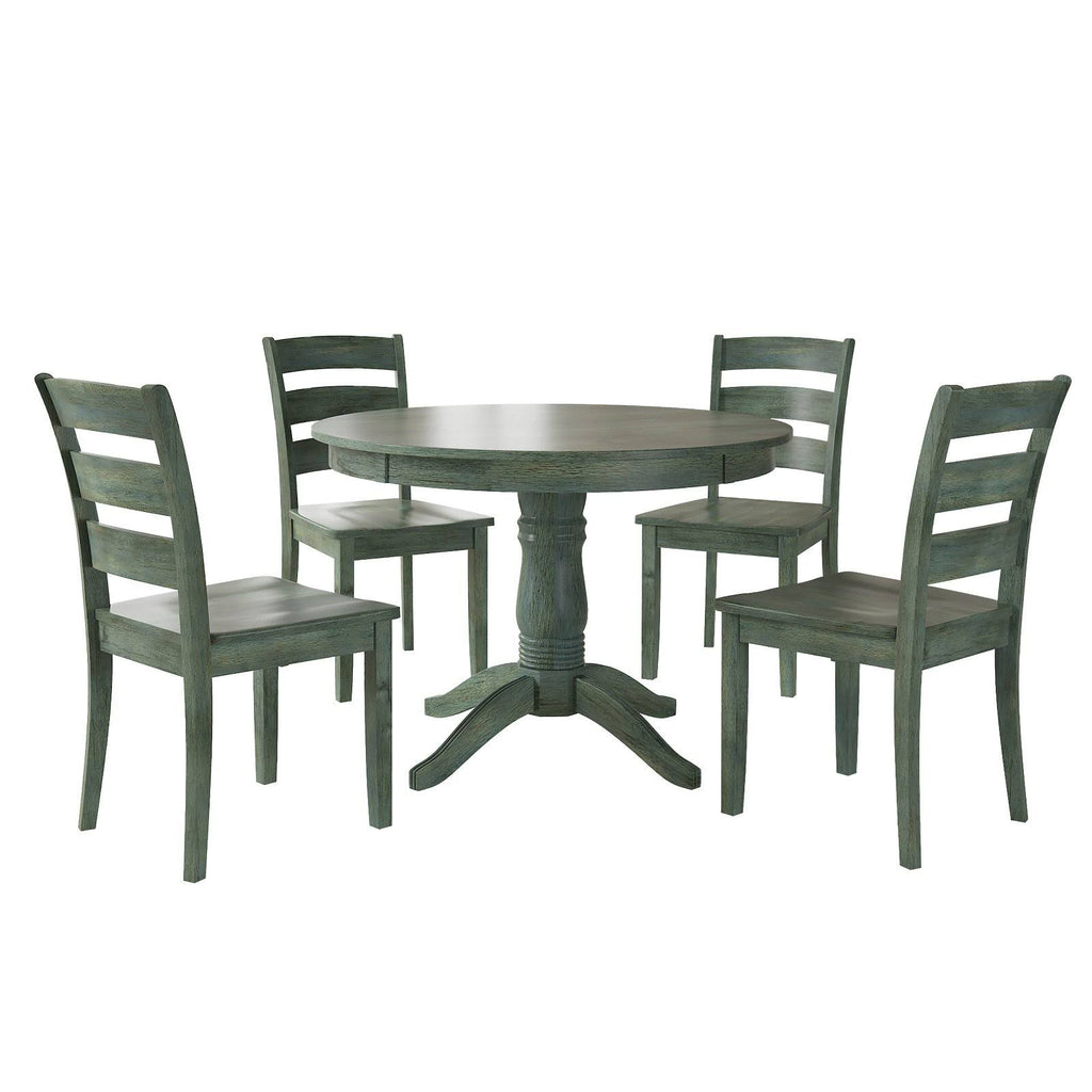 5-Piece Wood Dining Table and 4 Ladder Back Chairs, Dark Sea Green J5852