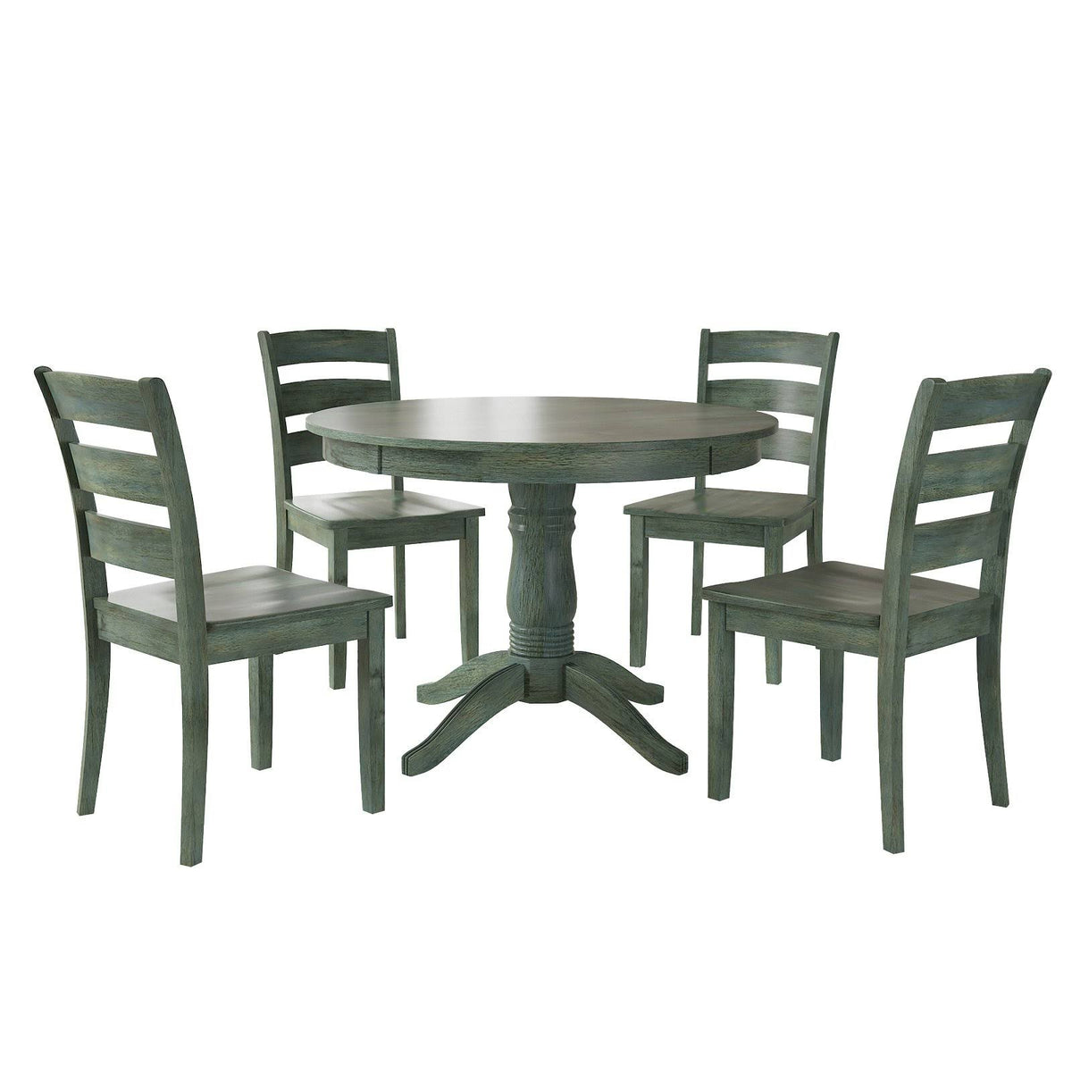 5-Piece Wood Dining Table and 4 Ladder Back Chairs, Dark Sea Green J5852