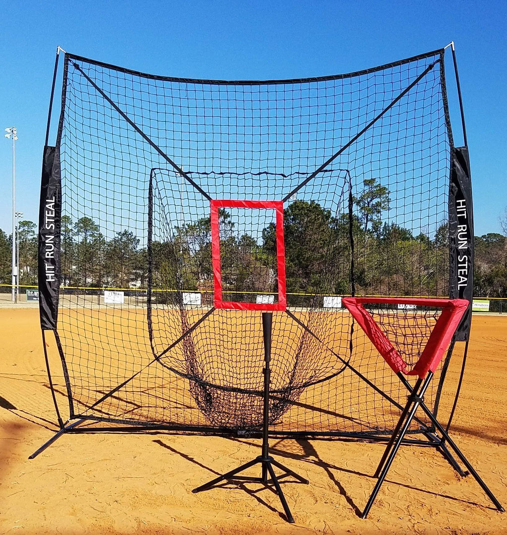 Baseball and Softball Hitting Net with Strike Zone, Travel Tee, Ball Caddy Black S33422