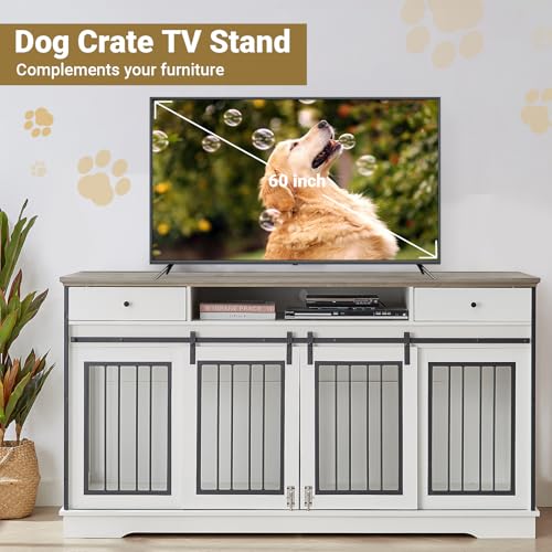 75'' Double Dog Crate Furniture with Double Door Grey Z5687