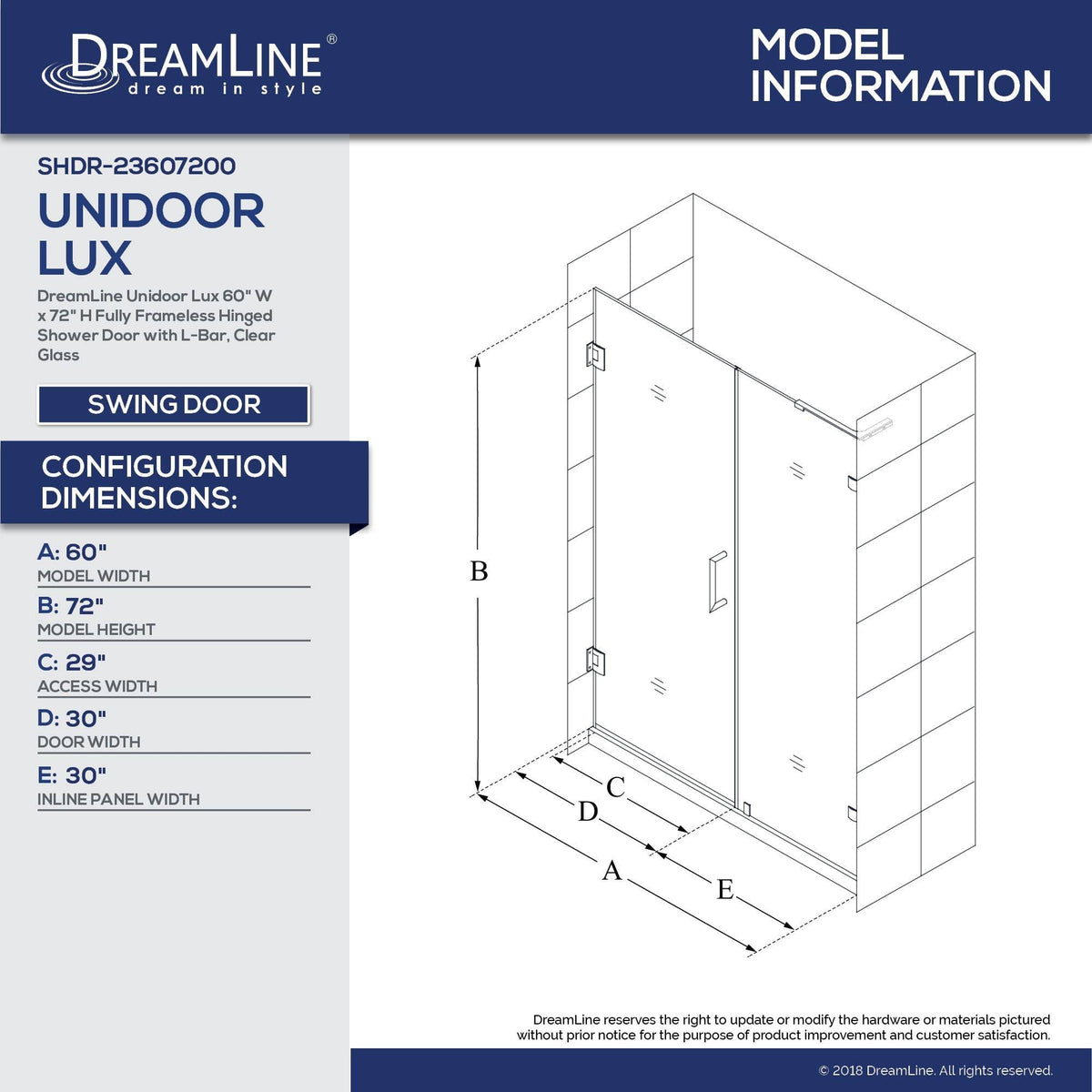 Chrome Frameless Hinged Shower Door U286