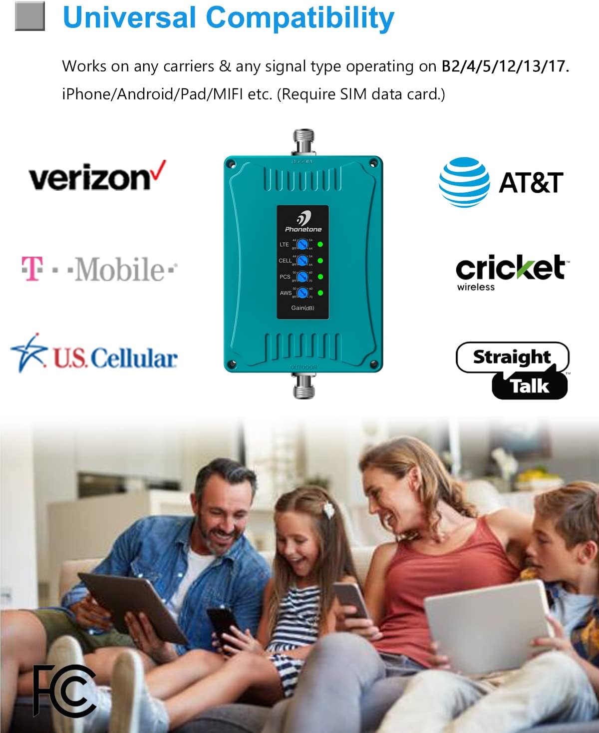 Cell Phone Signal Booster for Home, 5G 4G LTE & 3G, up to 4,500 sq ft H532714