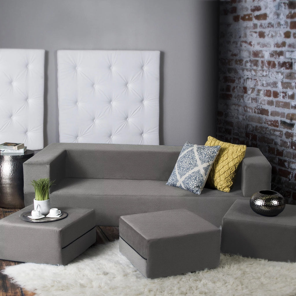 California King Convertible Sleeper Sofa and Ottomans Dove Grey Foam Polyester I692