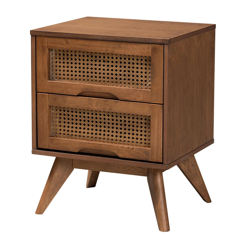 Walnut Brown Wood and Rattan King Size 3-Piece Bedroom Set S7218