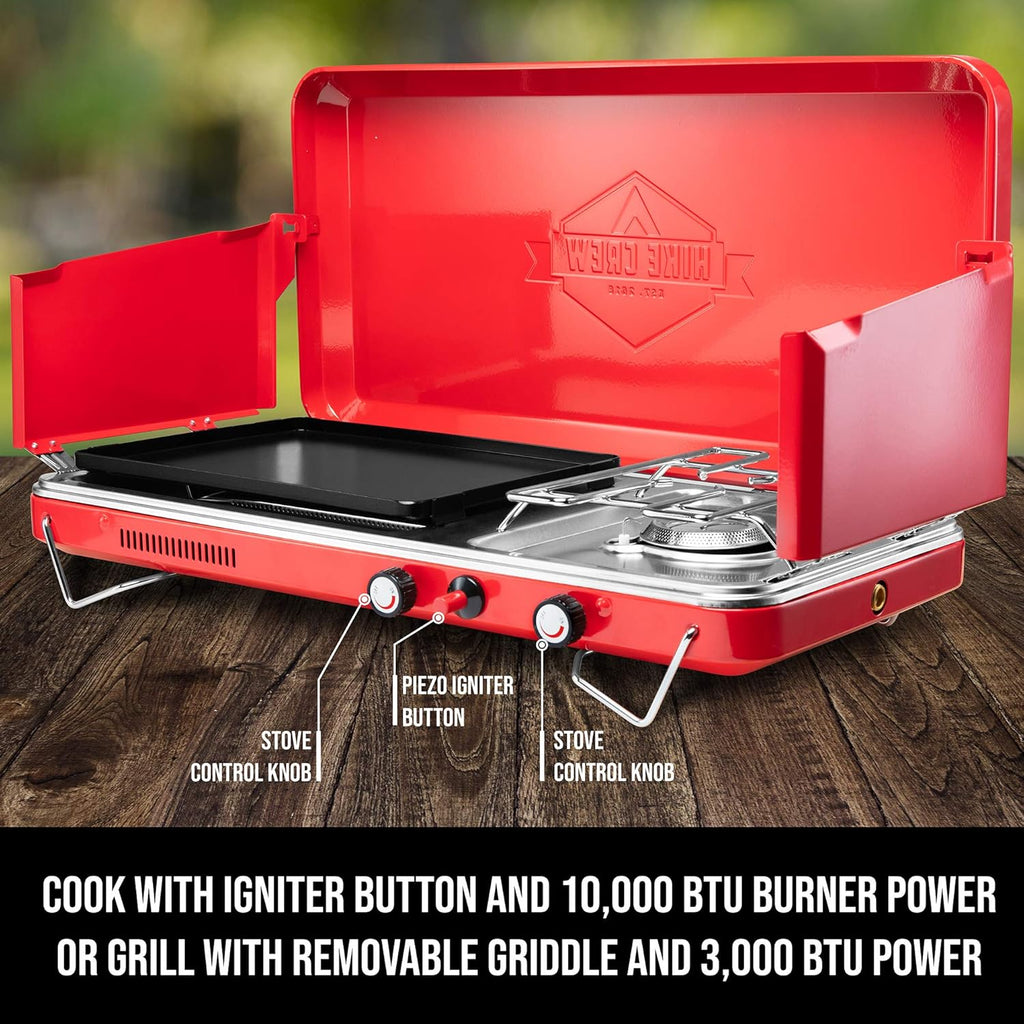 2-in-1 Gas Camping Stove with Integrated Igniter & Stainless Steel Drip Tray R22642