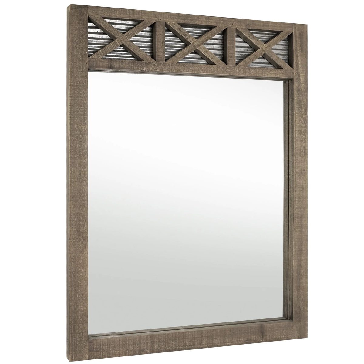 Rustic Farmhouse Mirror with Galvanized Metal – 28" x 34" O1458