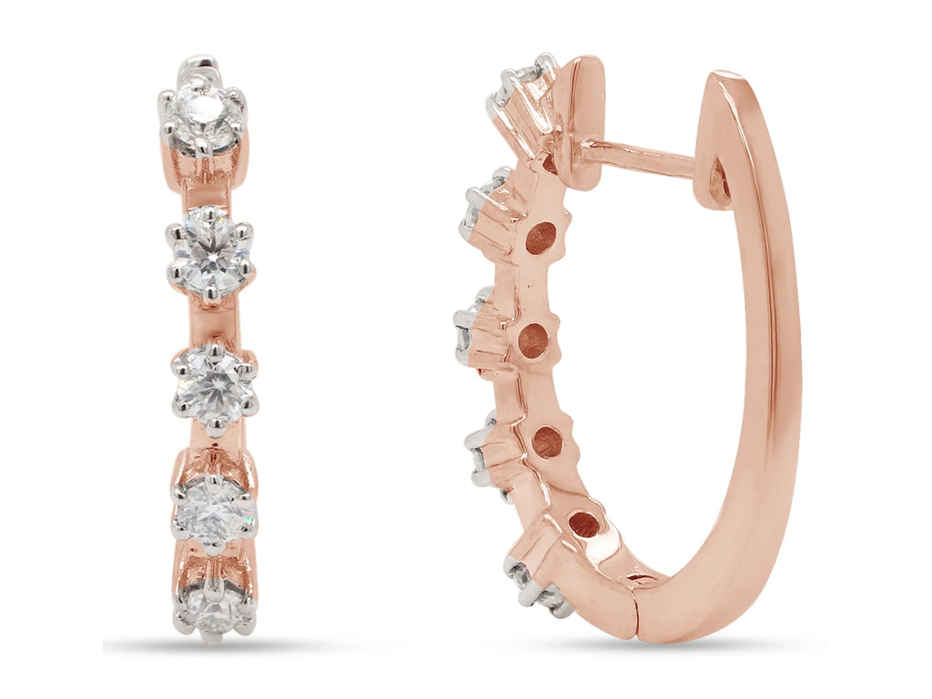 1 Carat Round Cut Lab Created Moissanite Five Stone Hoop Earrings In 14K Rose Gold Over Sterling Silver U888622