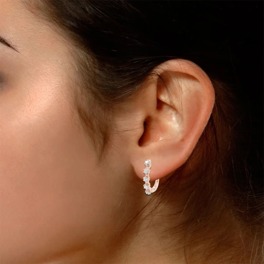 1 Carat Round Cut Lab Created Moissanite Five Stone Hoop Earrings In 14K Rose Gold Over Sterling Silver U888622