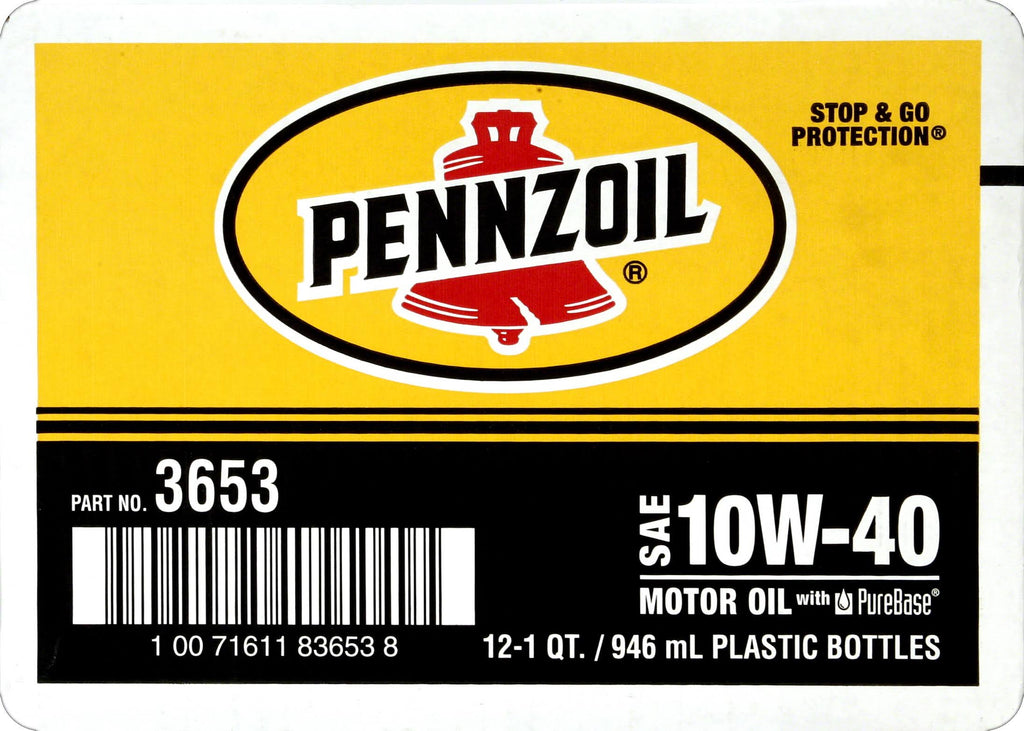 SAE 10W-40 Motor Oil, 12 pack, 1 qt bottles Y91968