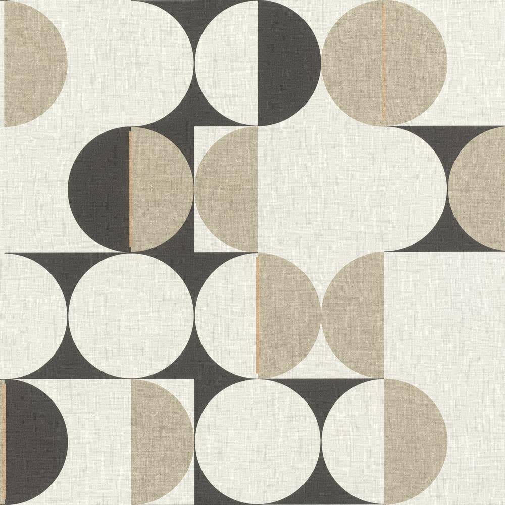 Metallic Circles in Motion Wallpaper Roll, Black and White, Strippable, Covers 57 Sq. ft. K742010