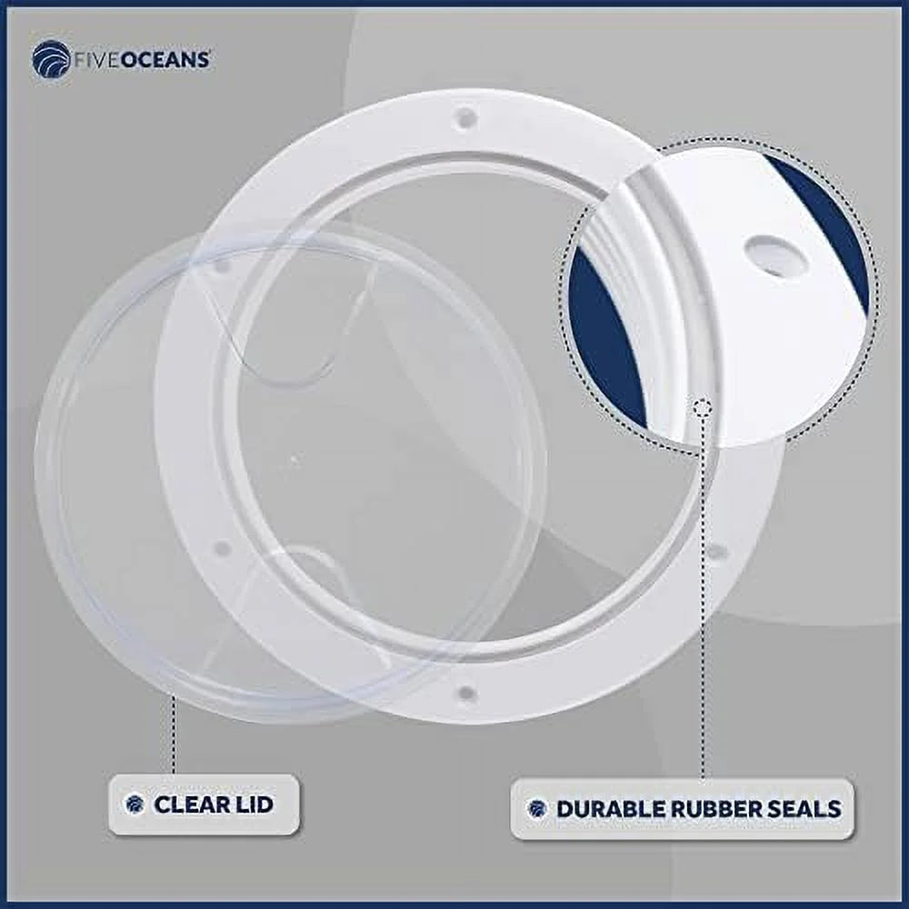 Round Inspection Deck Plate With Detachable Clear Lid, UV-Resistant White Plastic O358