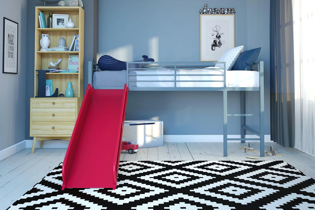 Twin Metal Loft Bed with Slide E561480